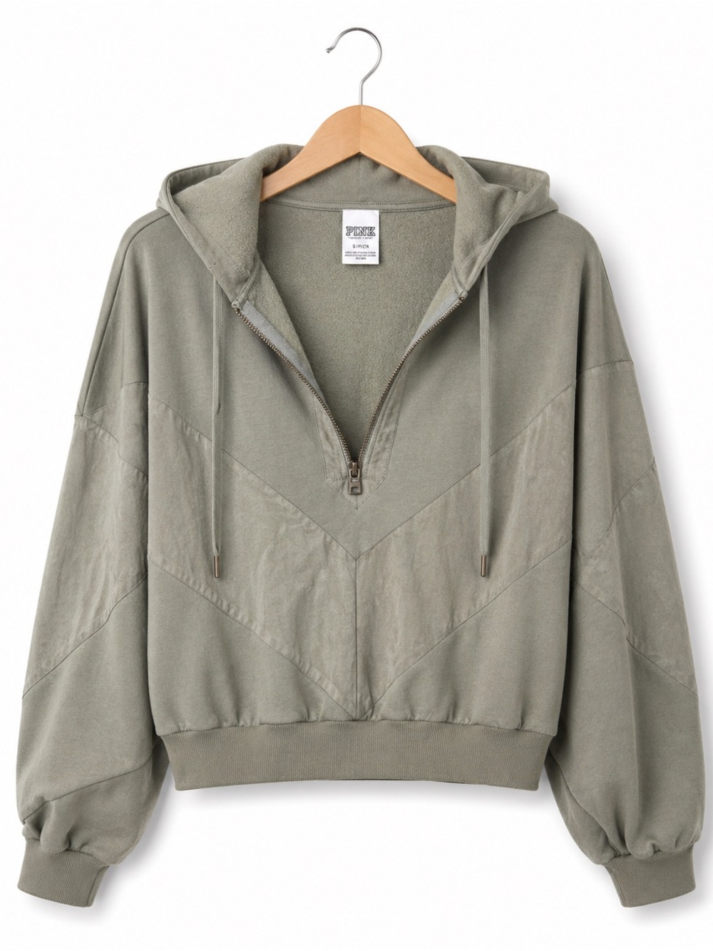 PINK Victoria's Secret Olive Green Half-Zip Hoodie Oversized Cropped Athleisure